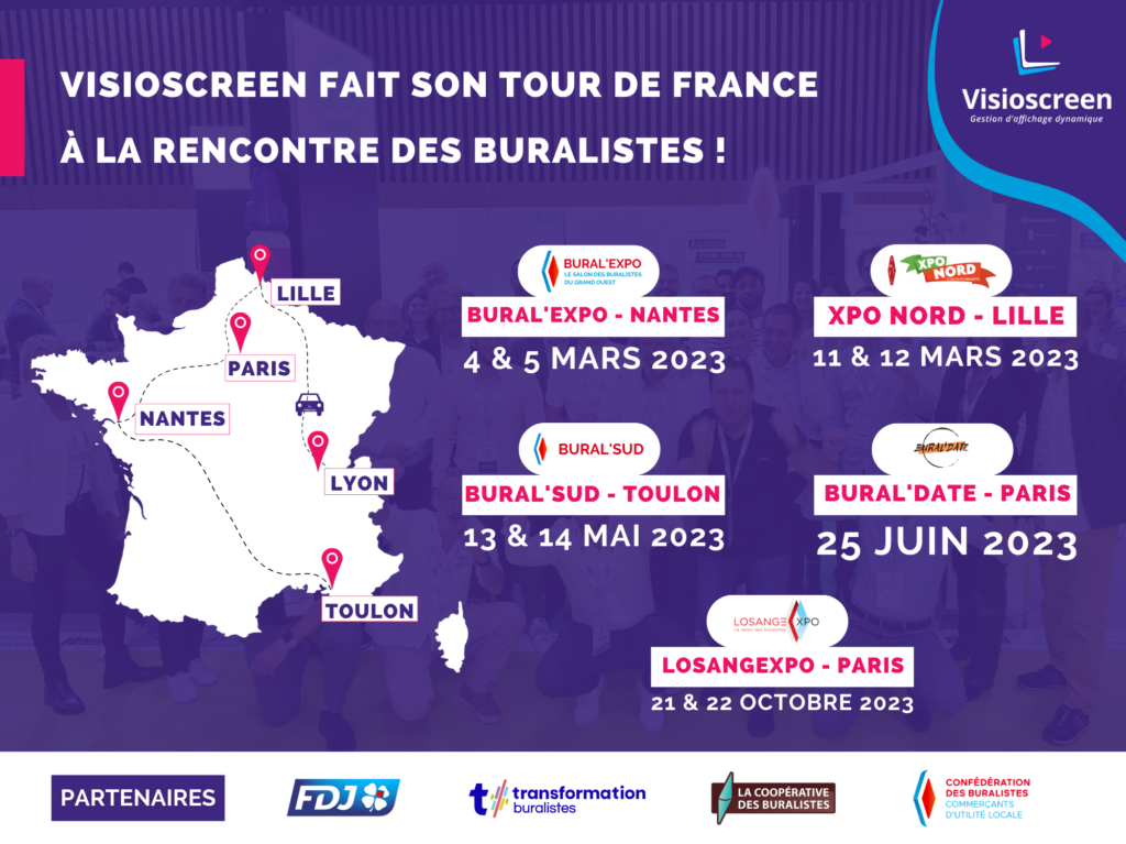 Tour de France 2023 des salons des buralistes avec Visioscreen, l'affichage dynamique connecté